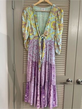 Hemant & Nandita Tie-Front Maxi Dress in Pastel Yellow & Lavender